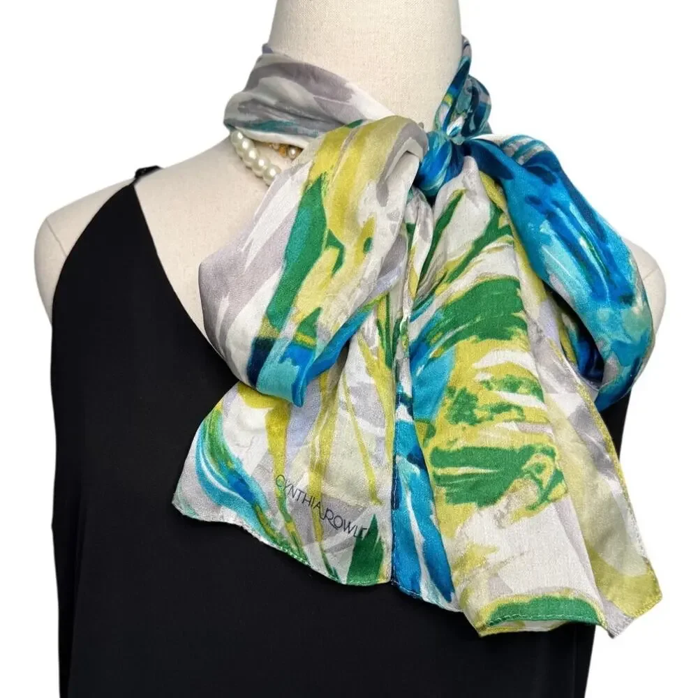 Cynthia Rowley 100% silk watercolor floral rectangle long scarf 12.5 x 64